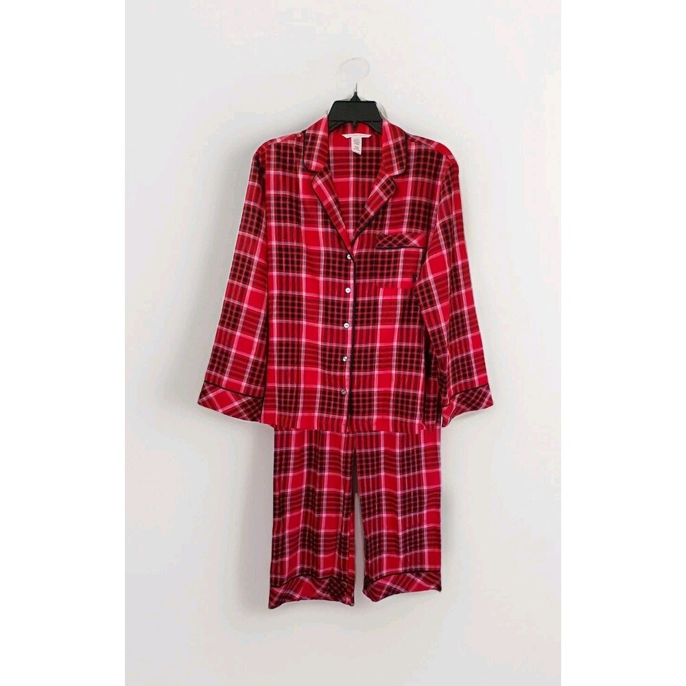 Victoria's Secret Women's Pajama Set Red Plaid PJ Long Sleeve Size Small